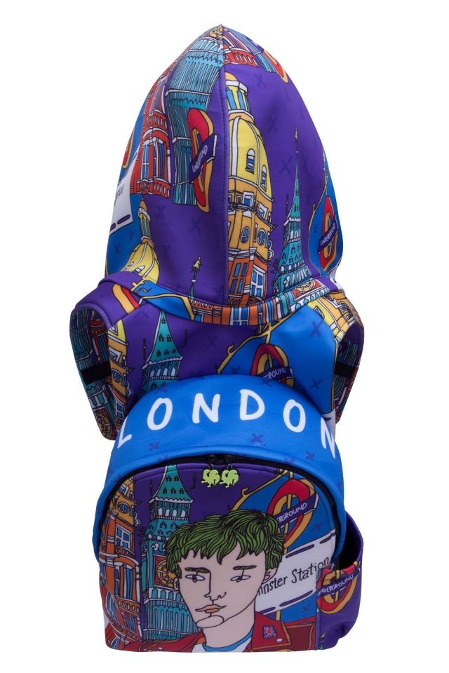 London Patterned Ikigai City Series With Detachable Hood Backpack