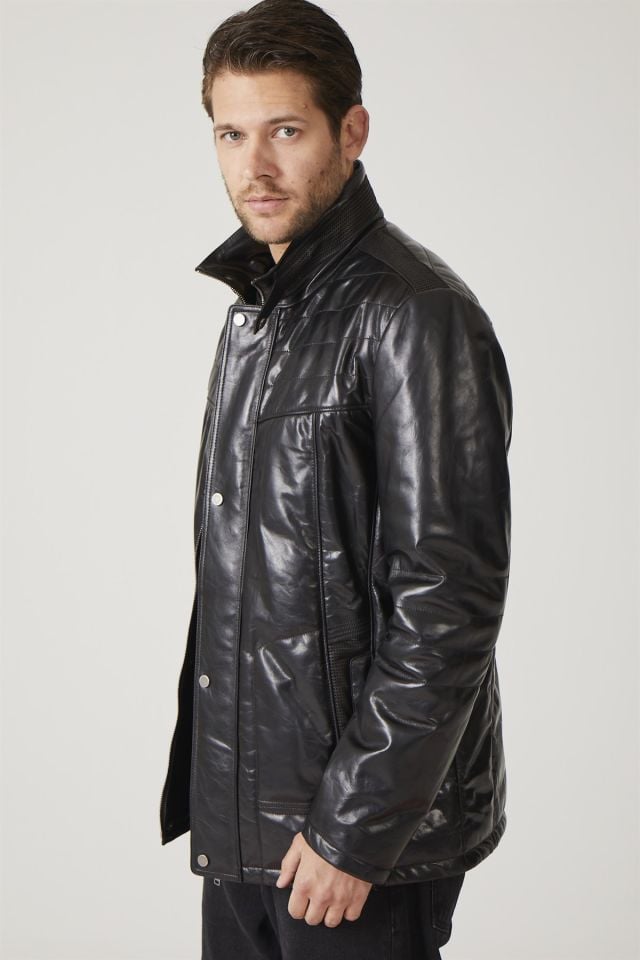 Samuel Black Man Leather Coat