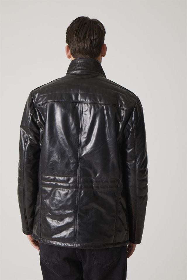 Samuel Black Man Leather Coat